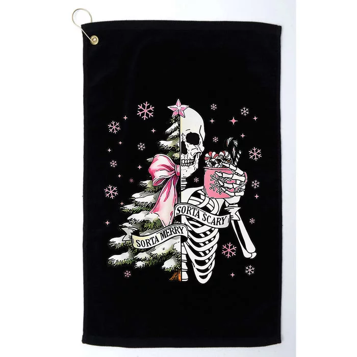 Funny Christmas Sorta Merry Sorta Scary Skeleton Xmas Tree Platinum Collection Golf Towel