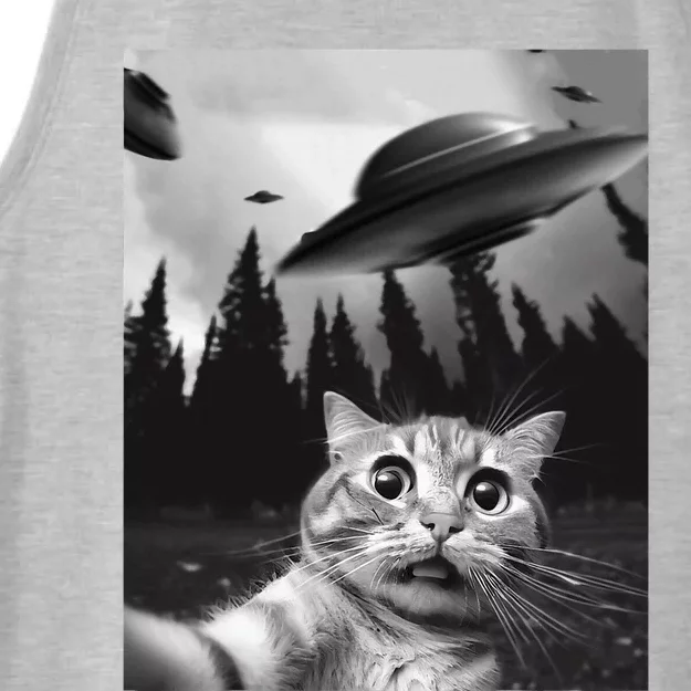 Funny Cat Selfie With Ufos Ladies Tri-Blend Wicking Tank