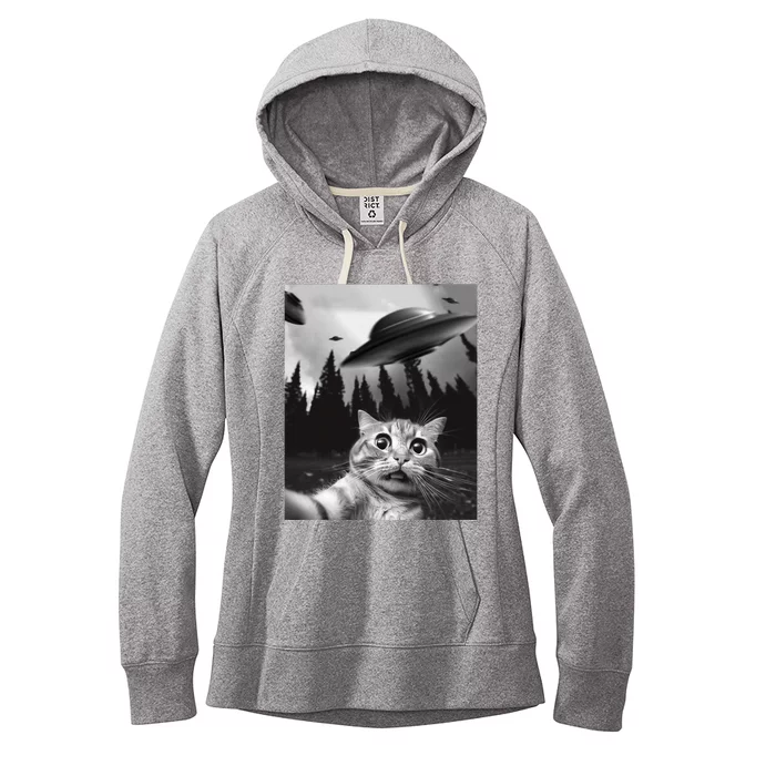 Funny Cat Selfie With Ufos Women's Fleece Hoodie