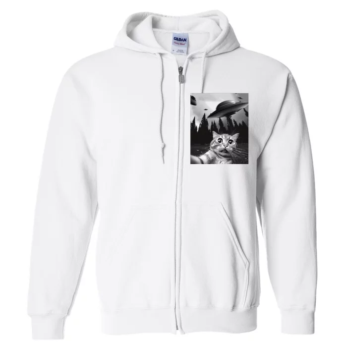 Funny Cat Selfie With Ufos Full Zip Hoodie