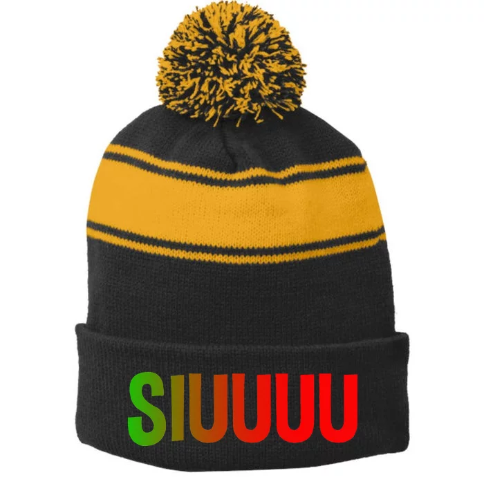 Funny Cheers Siuuuu Stripe Pom Pom Beanie