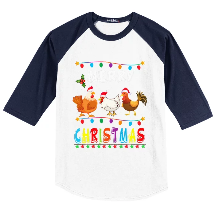 Festive Chicken Santa Hat with Lights Hilarious Christmas Gift Baseball Sleeve Shirt