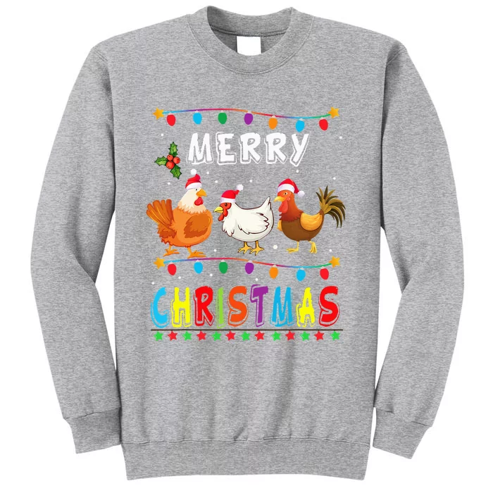 Festive Chicken Santa Hat with Lights Hilarious Christmas Gift Tall Sweatshirt