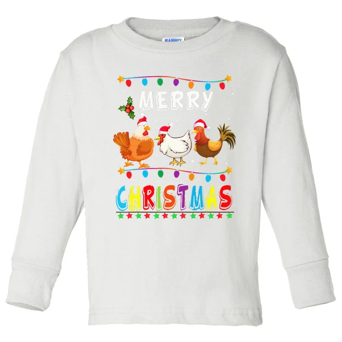 Festive Chicken Santa Hat with Lights Hilarious Christmas Gift Toddler Long Sleeve Shirt