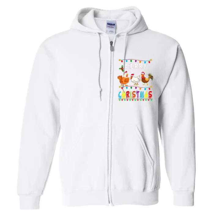 Festive Chicken Santa Hat with Lights Hilarious Christmas Gift Full Zip Hoodie