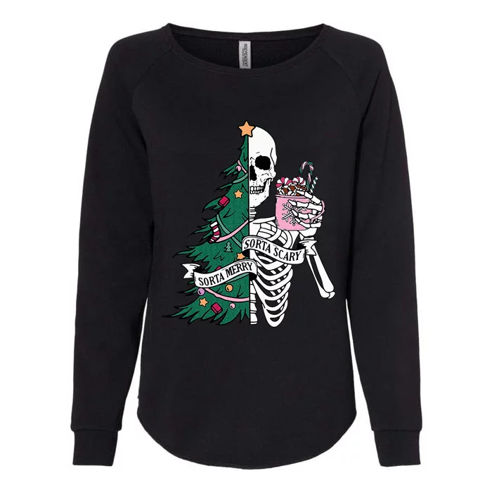 Funny Christmas Sorta Merry Sorta Scary Skeleton Xmas Tree Womens California Wash Sweatshirt