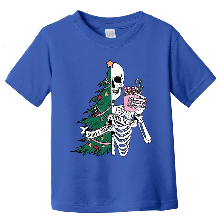 Funny Christmas Sorta Merry Sorta Scary Skeleton Xmas Tree Toddler T-Shirt