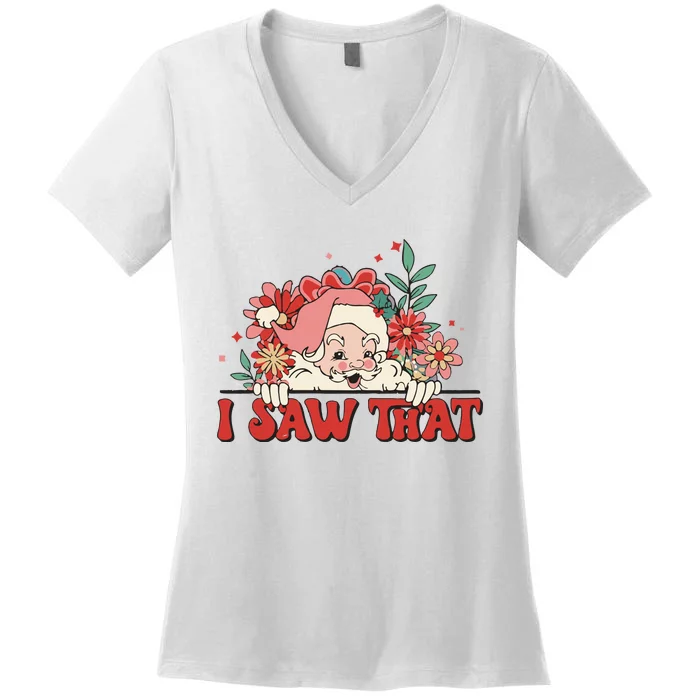 Floral Christmas Santa Daisy Christmas Women's V-Neck T-Shirt