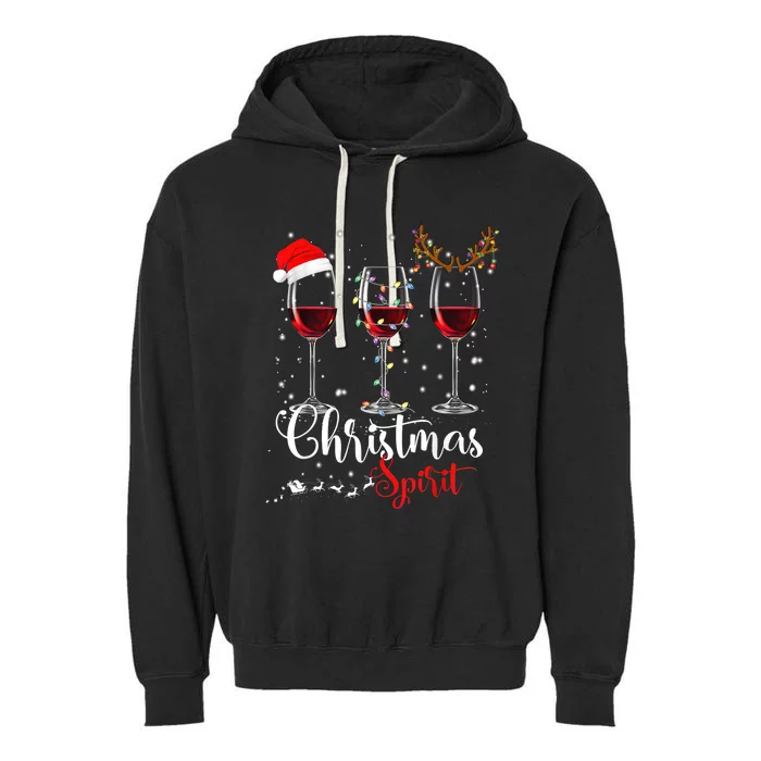 Funny Christmas Spirits Glasses Of Wine Xmas Holidays Party Garment-Dyed Fleece Hoodie