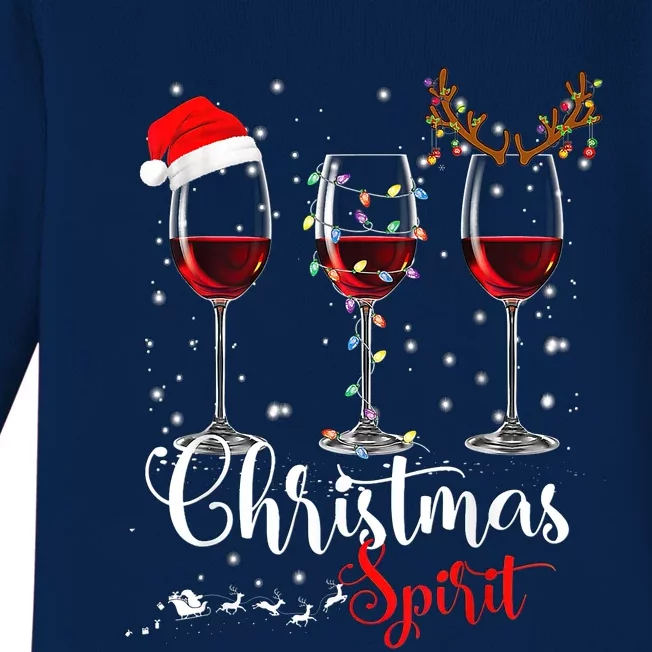 Funny Christmas Spirits Glasses Of Wine Xmas Holidays Party Baby Long Sleeve Bodysuit