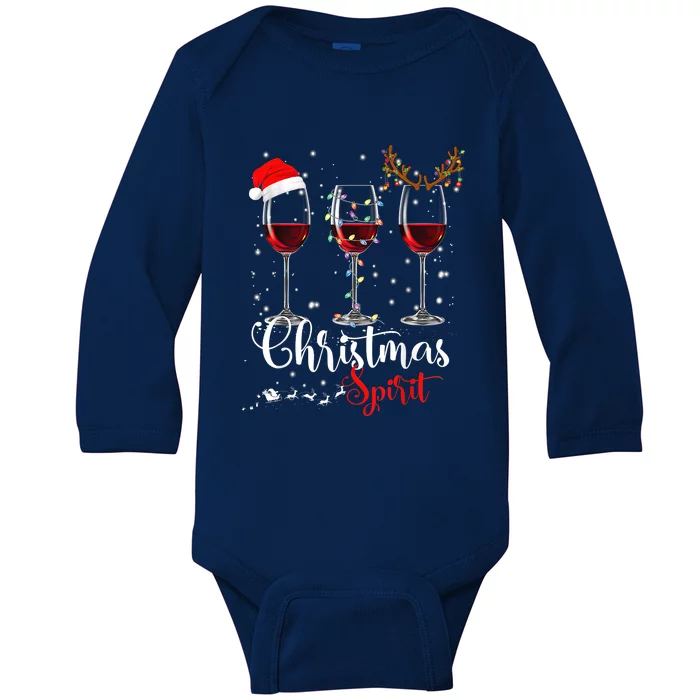 Funny Christmas Spirits Glasses Of Wine Xmas Holidays Party Baby Long Sleeve Bodysuit