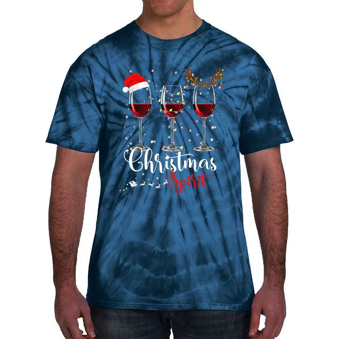 Funny Christmas Spirits Glasses Of Wine Xmas Holidays Party Tie-Dye T-Shirt