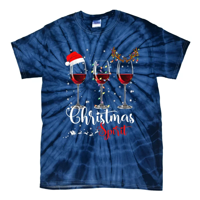 Funny Christmas Spirits Glasses Of Wine Xmas Holidays Party Tie-Dye T-Shirt