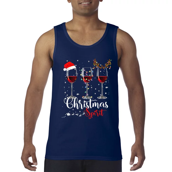 Funny Christmas Spirits Glasses Of Wine Xmas Holidays Party Tank Top