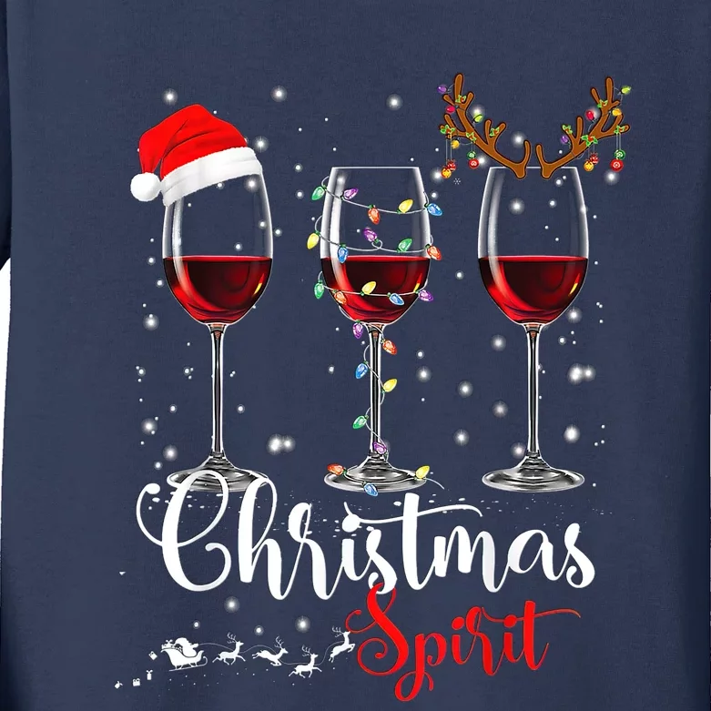 Funny Christmas Spirits Glasses Of Wine Xmas Holidays Party Kids Long Sleeve Shirt