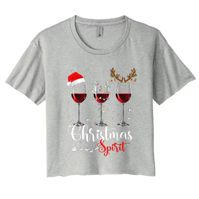 Funny Christmas Spirits Glasses Of Wine Xmas Holidays Party Women's Crop Top Tee