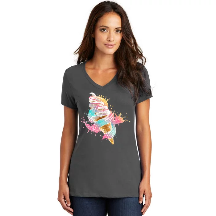 Fun Colorful Summer Time Vanilla Ice Cream Women's V-Neck T-Shirt