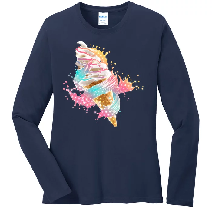 Fun Colorful Summer Time Vanilla Ice Cream Ladies Long Sleeve Shirt