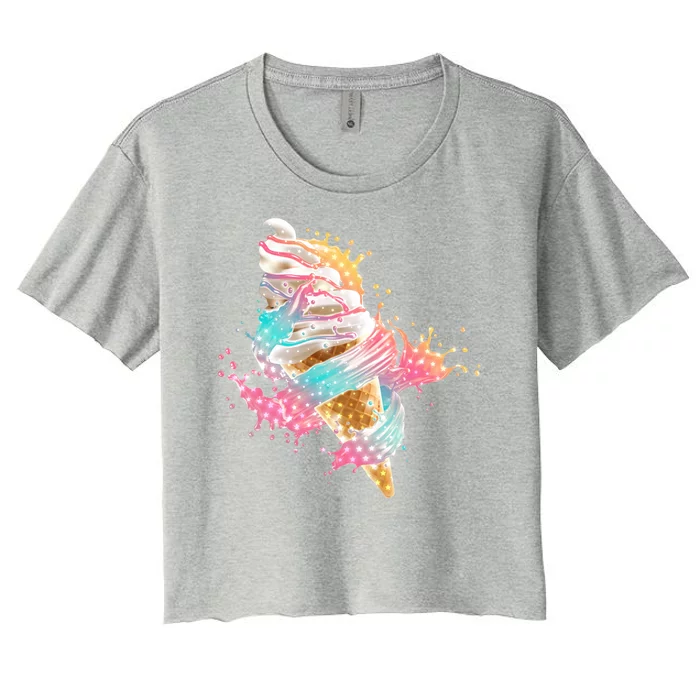 Fun Colorful Summer Time Vanilla Ice Cream Women's Crop Top Tee