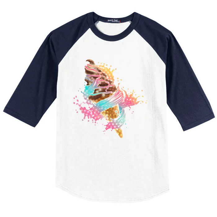 Fun Colorful Summer Time Chocolate Ice Cream Baseball Sleeve Shirt