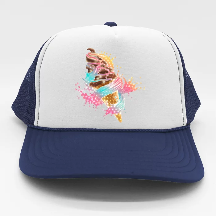 Fun Colorful Summer Time Chocolate Ice Cream Trucker Hat