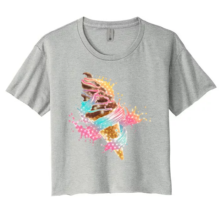 Fun Colorful Summer Time Chocolate Ice Cream Women's Crop Top Tee