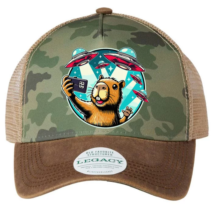 Funny Capybara Selfie With Ufos Legacy Tie Dye Trucker Hat