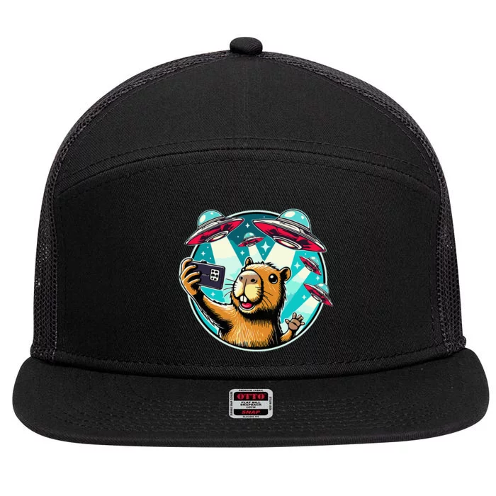 Funny Capybara Selfie With Ufos 7 Panel Mesh Trucker Snapback Hat