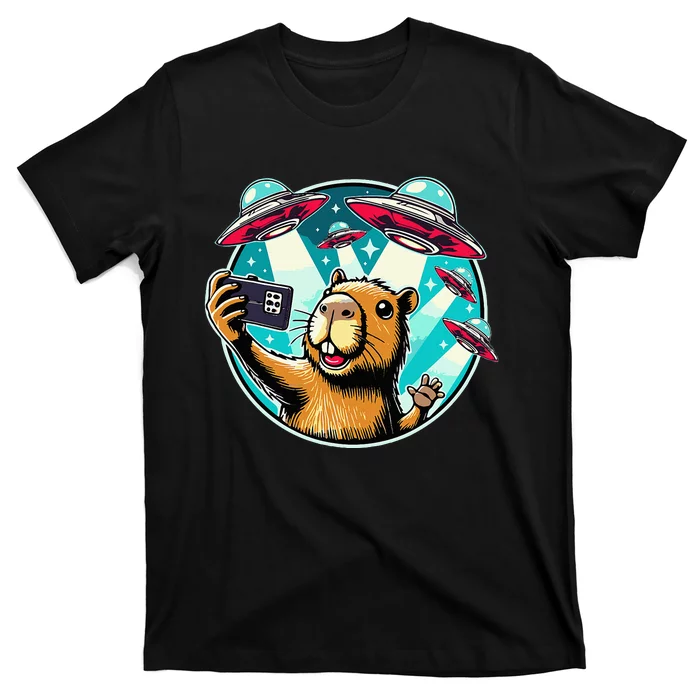 Funny Capybara Selfie With Ufos T-Shirt