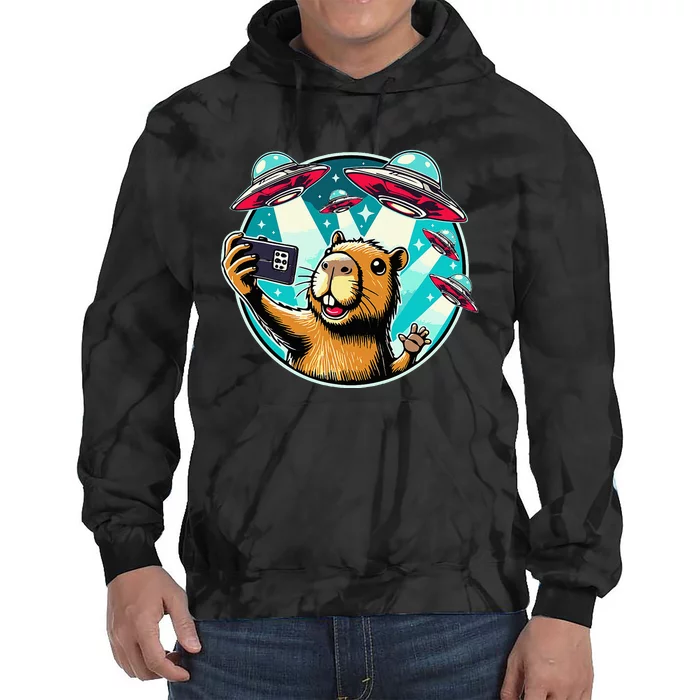 Funny Capybara Selfie With Ufos Tie Dye Hoodie