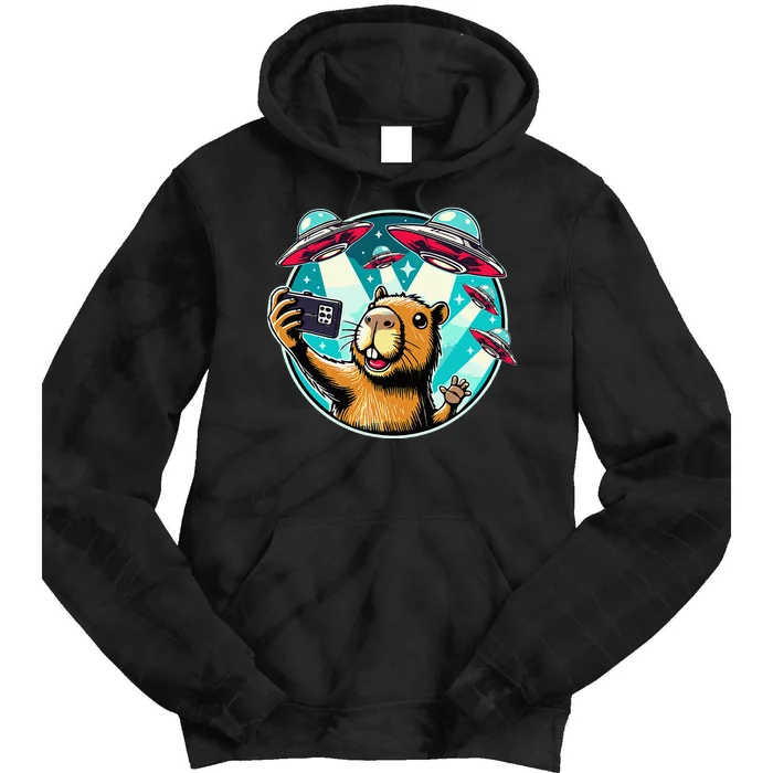 Funny Capybara Selfie With Ufos Tie Dye Hoodie