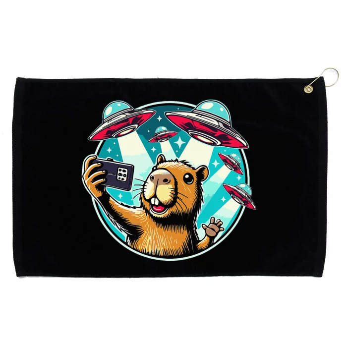 Funny Capybara Selfie With Ufos Grommeted Golf Towel