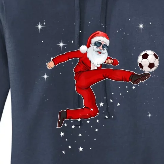 Funny Christmas Santa Soccer Playing Xmas Boys Sport Gift Women's Pullover Hoodie