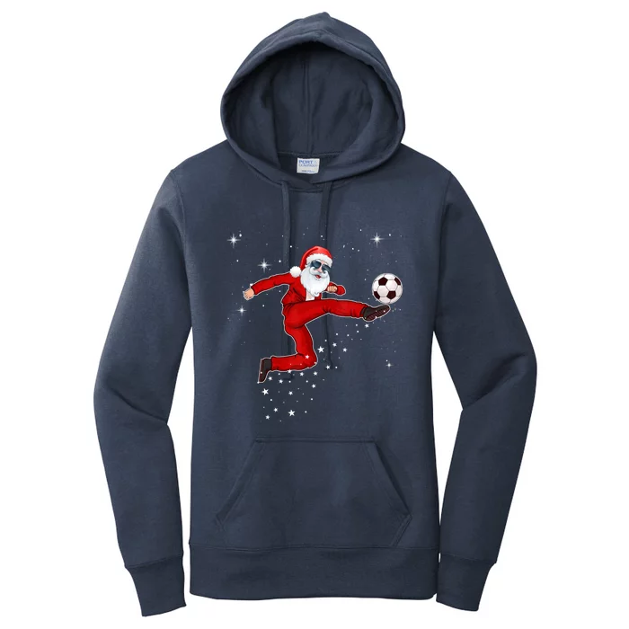 Funny Christmas Santa Soccer Playing Xmas Boys Sport Gift Women's Pullover Hoodie