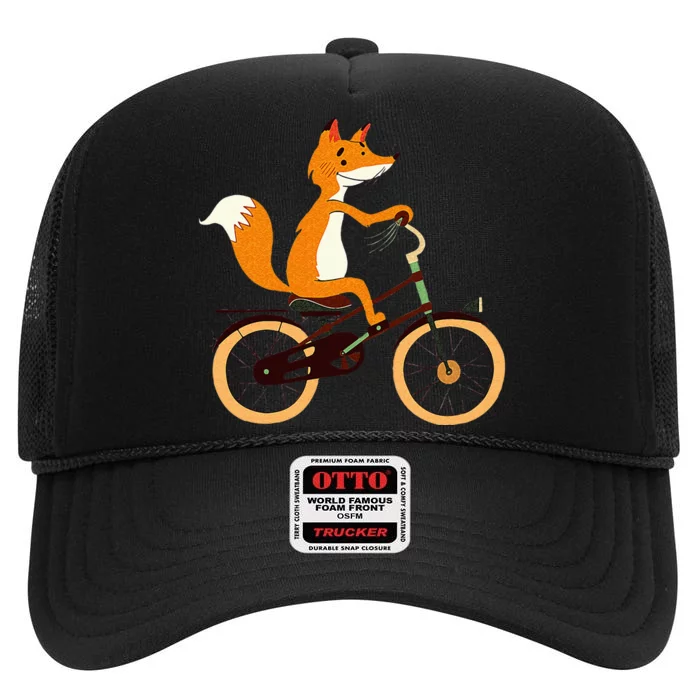 Funny Cycling S Fox On Bicycle Animal Lovers High Crown Mesh Trucker Hat