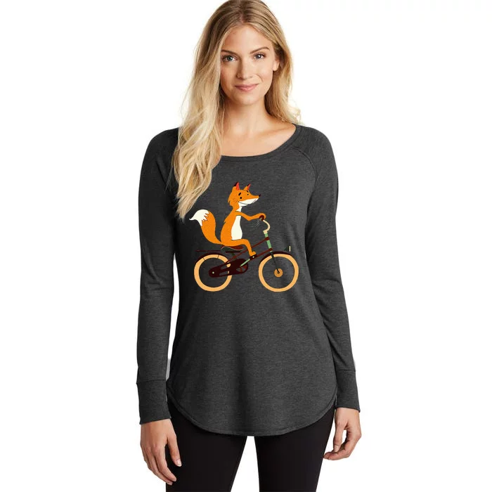 Funny Cycling S Fox On Bicycle Animal Lovers Women's Perfect Tri Tunic Long Sleeve Shirt