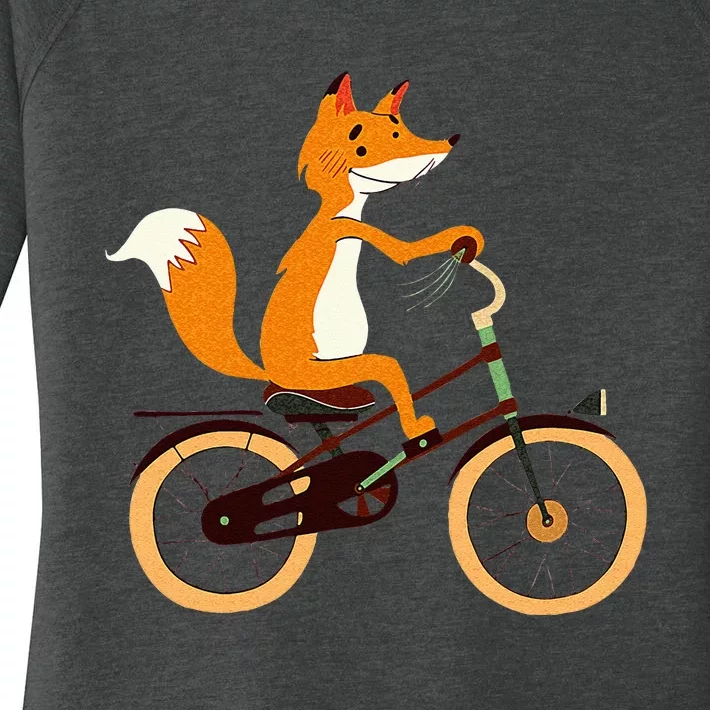 Funny Cycling S Fox On Bicycle Animal Lovers Women's Perfect Tri Tunic Long Sleeve Shirt