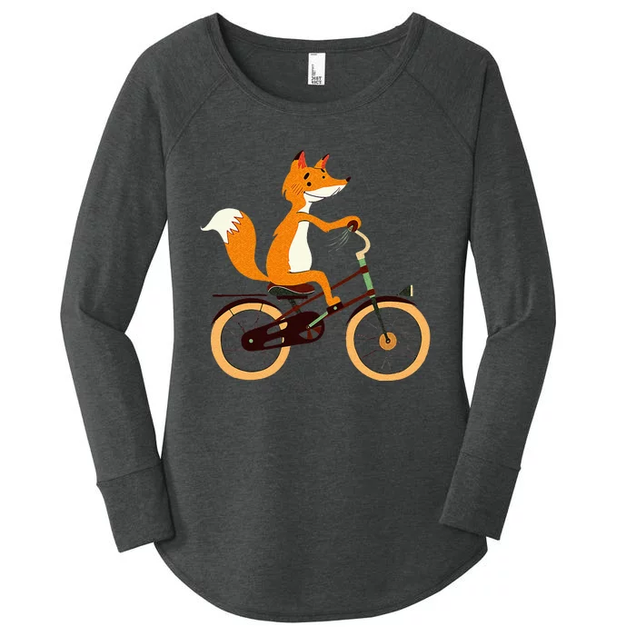 Funny Cycling S Fox On Bicycle Animal Lovers Women's Perfect Tri Tunic Long Sleeve Shirt