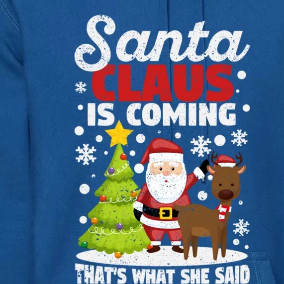 Funny Christmas Santa Claus Is Coming ThatS What She Said Gift Premium Hoodie