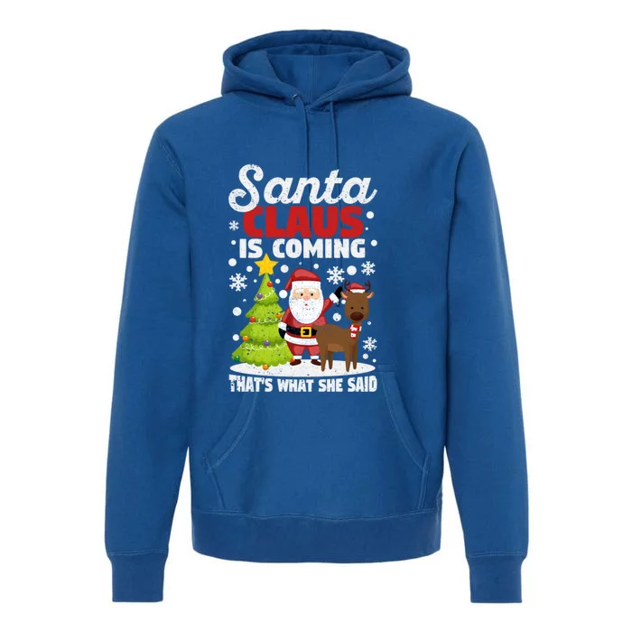 Funny Christmas Santa Claus Is Coming ThatS What She Said Gift Premium Hoodie