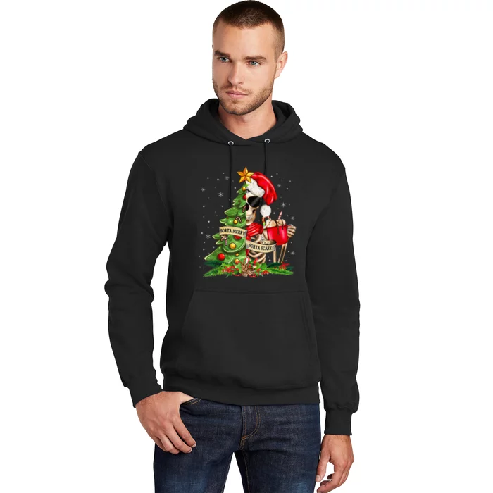 Funny Christmas Sorta Merry Sorta Scary Skeleton Xmas Tree Hoodie