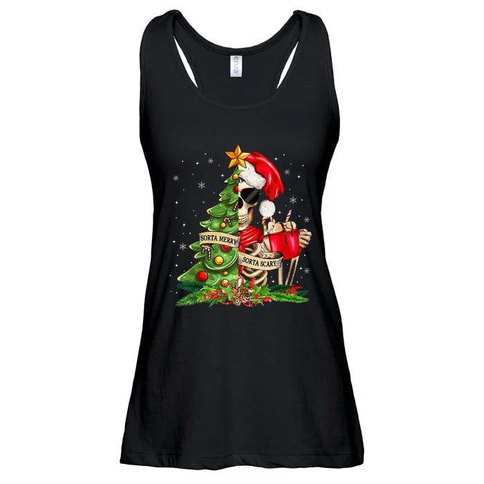 Funny Christmas Sorta Merry Sorta Scary Skeleton Xmas Tree Ladies Essential Flowy Tank