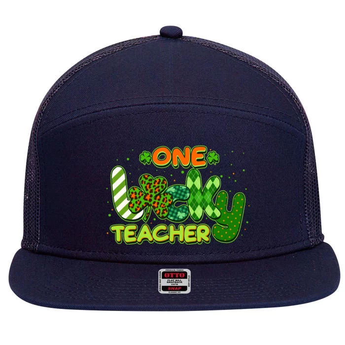 Funny Cute St Patrick's Day One Lucky Teacher 7 Panel Mesh Trucker Snapback Hat