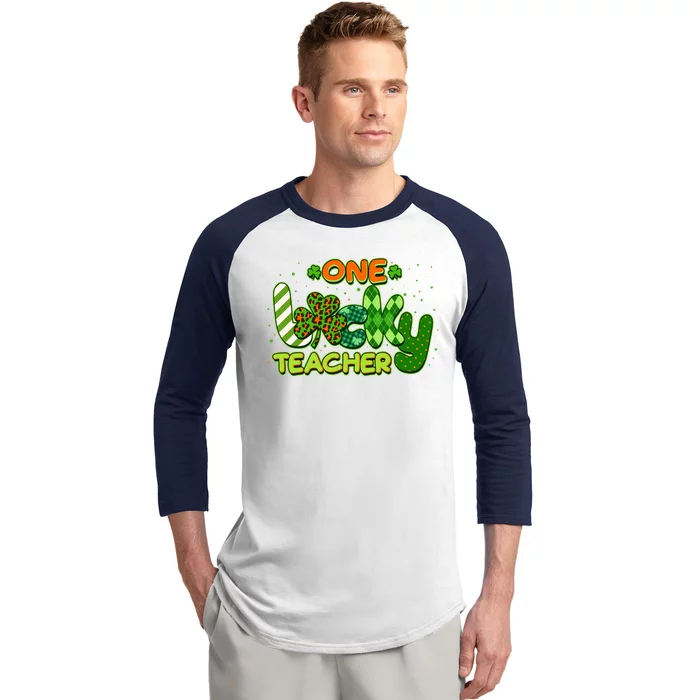 Funny Cute St Patrick's Day One Lucky Teacher Baseball Sleeve Shirt