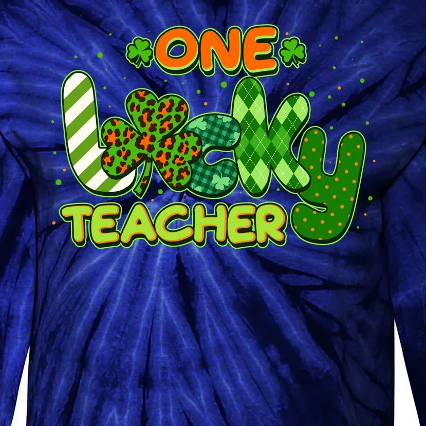 Funny Cute St Patrick's Day One Lucky Teacher Tie-Dye Long Sleeve Shirt