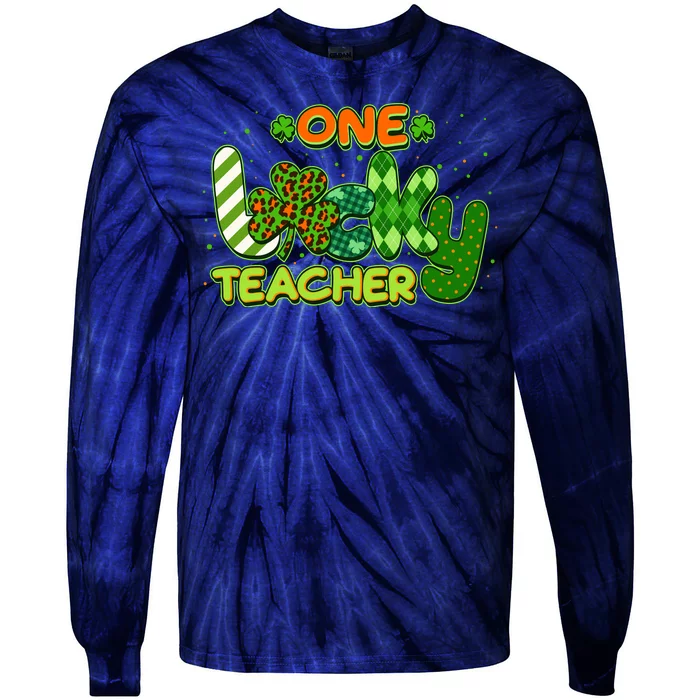 Funny Cute St Patrick's Day One Lucky Teacher Tie-Dye Long Sleeve Shirt