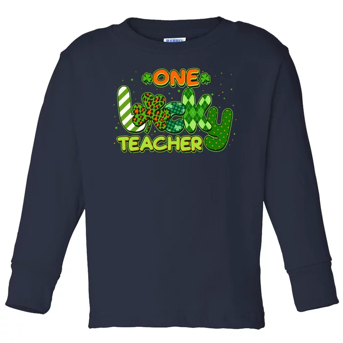 Funny Cute St Patrick's Day One Lucky Teacher Toddler Long Sleeve Shirt