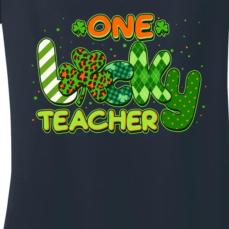 Funny Cute St Patrick's Day One Lucky Teacher Women's V-Neck T-Shirt