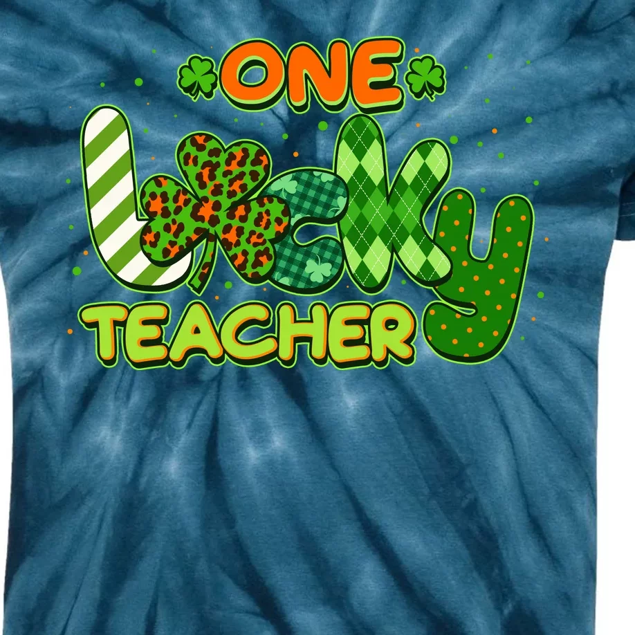 Funny Cute St Patrick's Day One Lucky Teacher Kids Tie-Dye T-Shirt