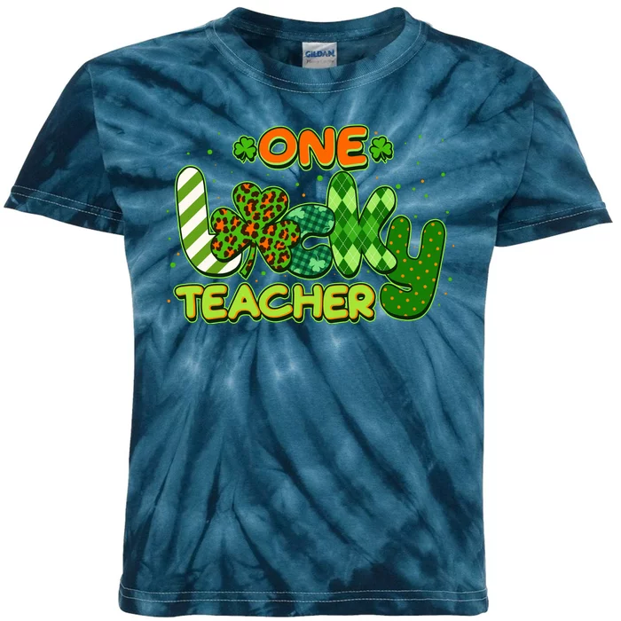 Funny Cute St Patrick's Day One Lucky Teacher Kids Tie-Dye T-Shirt